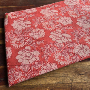 Red and Off white Dabu Hand Block Printed Pure Cotton Fabric with floral print