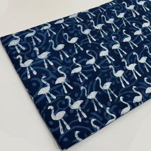 Blue and White Dabu Hand Block Printed Pure Cotton Fabric with bird print