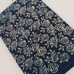 Blue and white Dabu Indigo Hand Block Printed Cotton Fabric with floral print