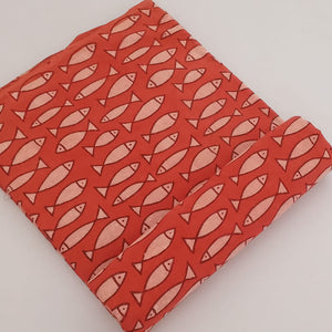 Red Dabu Hand Block Printed Pure Cotton Fabric with fish print