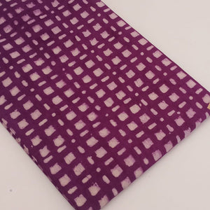 Purple and Off White Bagru Hand Block Printed Pure Cotton Fabric with checkes print