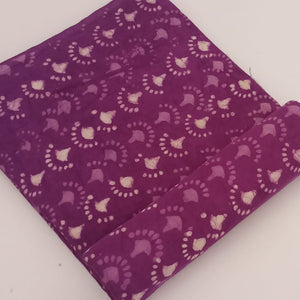 Purple and Off White Bagru Hand Block Printed Pure Cotton Fabric with floral print