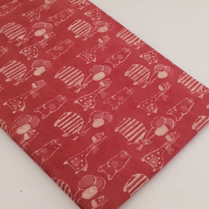 Brown and Off White Bagru Hand Block Printed Pure Cotton Fabric with animal print