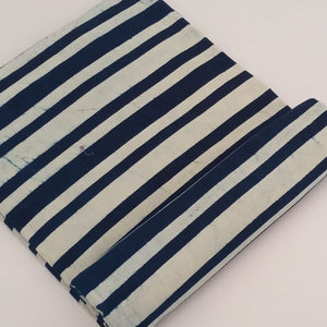 Blue and Off White Dabu Indigo Hand Block Printed Pure Cotton Fabric with lines print