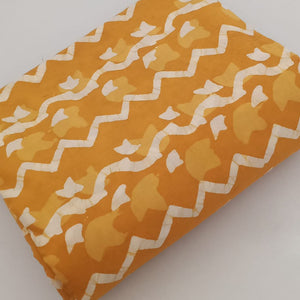Yellow and Off White Bagru Dabu Hand Block Printed Cotton Fabric with floral print