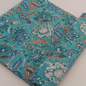 Blue Sanganeri Hand Block Printed Pure Cotton Fabric with floral print