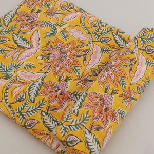 Yellow Sanganeri Hand Block Printed Pure Cotton Fabric with floral print