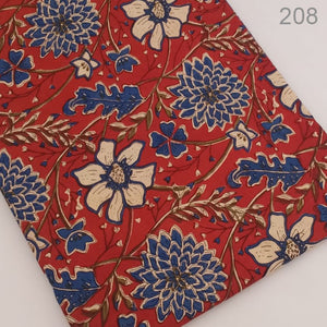 Red and Blue Bagru Hand Block Printed Cotton Fabric with floral print
