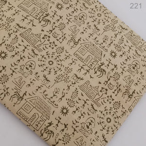 Black and Off White Dabu Bagru Hand Block Printed Cotton Fabric with warli human figures print