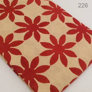 Red and off white Dabu Hand Block Printed Pure Cotton Fabric with floral print