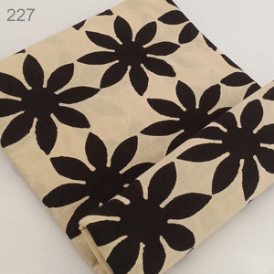 Black and off white Dabu Hand Block Printed Pure Cotton Fabric with floral print