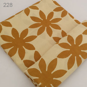 Yellow and off white Dabu Hand Block Printed Pure Cotton Fabric with floral print