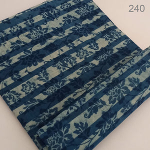 Blue and Off white Dabu Hand Block Printed Pure Cotton Fabric with floral print