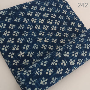 Blue and Off white Dabu Hand Block Printed Pure Cotton Fabric with floral print