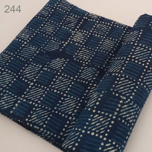 Blue and Off white Dabu Hand Block Printed Pure Cotton Fabric with abstract print