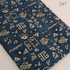 Blue and Off white Dabu Hand Block Printed Pure Cotton Fabric with abstract print