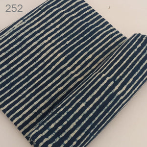 Blue and Off white Dabu Hand Block Printed Pure Cotton Fabric with lines print