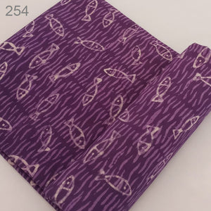 Purple Dabu Hand Block Printed Pure Cotton Fabric with fish print