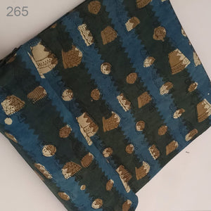 Blue and Brown Dabu Hand Block Printed Pure Cotton Fabric with human figures print.