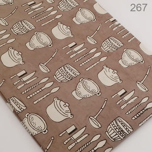 Grey and Off white Dabu Hand Block Printed Pure Cotton Fabric with utensils print