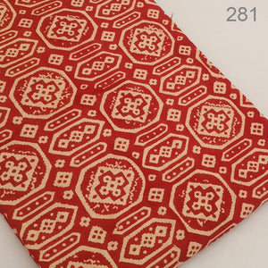 Red and Off white Dabu Hand Block Printed Pure Cotton Fabric with abstract print