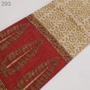 Yellow and Red Bagru Hand Block Printed Pure Cotton Fabric with Big Border and floral print