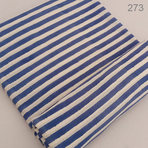 Blue and Off white Sanganeri Hand Block Printed Pure Cotton Fabric with lines print