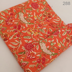 Orange and Off white Sanganeri Hand Block Printed Pure Cotton Fabric with floral print