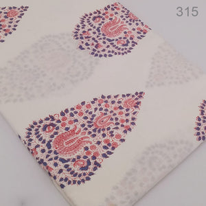 Pink and Purple Sanganeri Hand Block Printed Pure Cotton Fabric with floral print