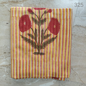 Red and Yellow Sanganeri Hand Block Printed Pure Cotton Fabric with floral print