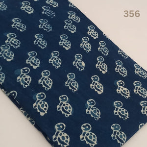 Blue and White Dabu Indigo Hand Block Printed Pure Cotton Fabric with tortoise animal print