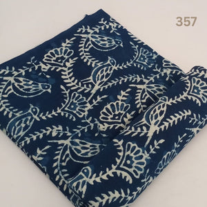 Blue and White Dabu Indigo Hand Block Printed Pure Cotton Fabric with floral print