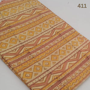 Yellow and Peach Premium Vanaspati Hand Block Printed Cotton Fabric with abstract print
