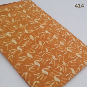 Yellow and Off white Dabu Hand Block Printed Pure Cotton Fabric with stork bird print