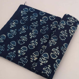 Blue and White Bagru Dabu Hand Block Printed Cotton Fabric with floral print