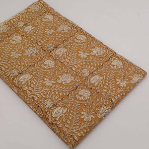 Yellow and off white Bagru Dabu Hand Block Printed Pure Cotton Fabric with floral print