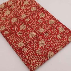 Red and off white Bagru Dabu Hand Block Printed Pure Cotton Fabric with floral print