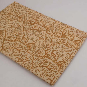 Off white and Yellow Bagru Dabu Hand Block Printed Pure Cotton Fabric with animal print