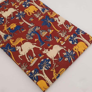 Red and Yellow Bagru Dabu Hand Block Printed Pure Cotton Fabric with animal print