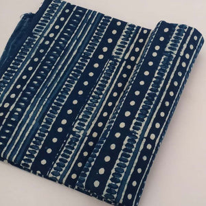 Blue and Off white Bagru Dabu Hand Block Printed Pure Cotton Fabric with abstract print