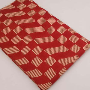 Red and Off white Bagru Dabu Hand Block Printed Pure Cotton Fabric with abstract print