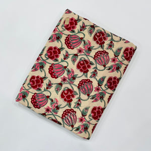 Red and Green Sanganeri Hand Block Printed Cotton Fabric with floral print