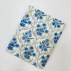 Blue and White Sanganeri Hand Block Printed Cotton Fabric with floral print