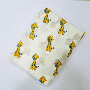 Yellow and Blue Sanganeri Hand Block Printed Cotton Fabric with giraffe animal print