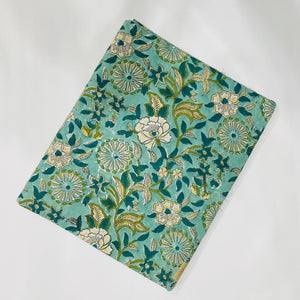 Green and Blue Sanganeri Hand Block Printed Cotton Fabric with floral print