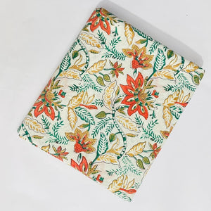 Orange and Yellow Sanganeri Hand Block Printed Cotton Fabric with floral print