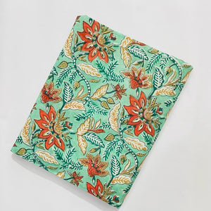 Orange and Green Sanganeri Hand Block Printed Cotton Fabric with floral print