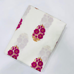 Pink and White Sanganeri Hand Block Printed Cotton Fabric with floral print