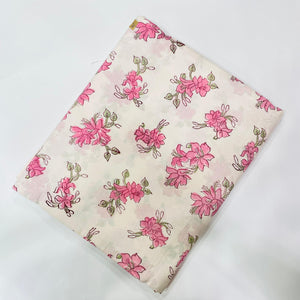 Pink and White Sanganeri Hand Block Printed Cotton Fabric with floral print