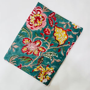 Green and Red Sanganeri Hand Block Printed Pure Cotton Fabric with floral design